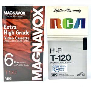 lot 2 T-120 VCR VHS Tape 6 Hours Video Cassette New Sealed Magnavox & RCA Hi-Fi